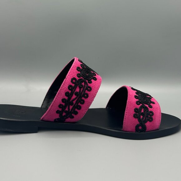 Fuksia Embroidered Leather Sandals - Picture 2 of 4